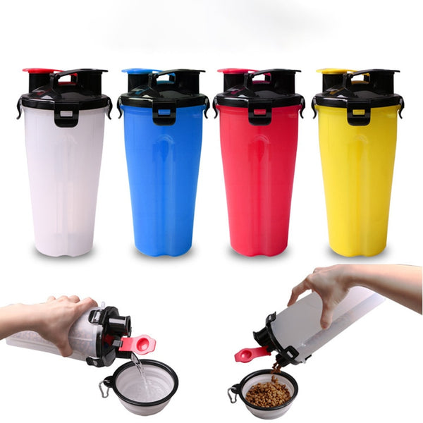 Pet Feeder Dog Water Bottle Collapsible Dog 2 in 1 Bottle Folding Bowl Travel Outdoor Food Water Drinking Fountain For Cat Dog
